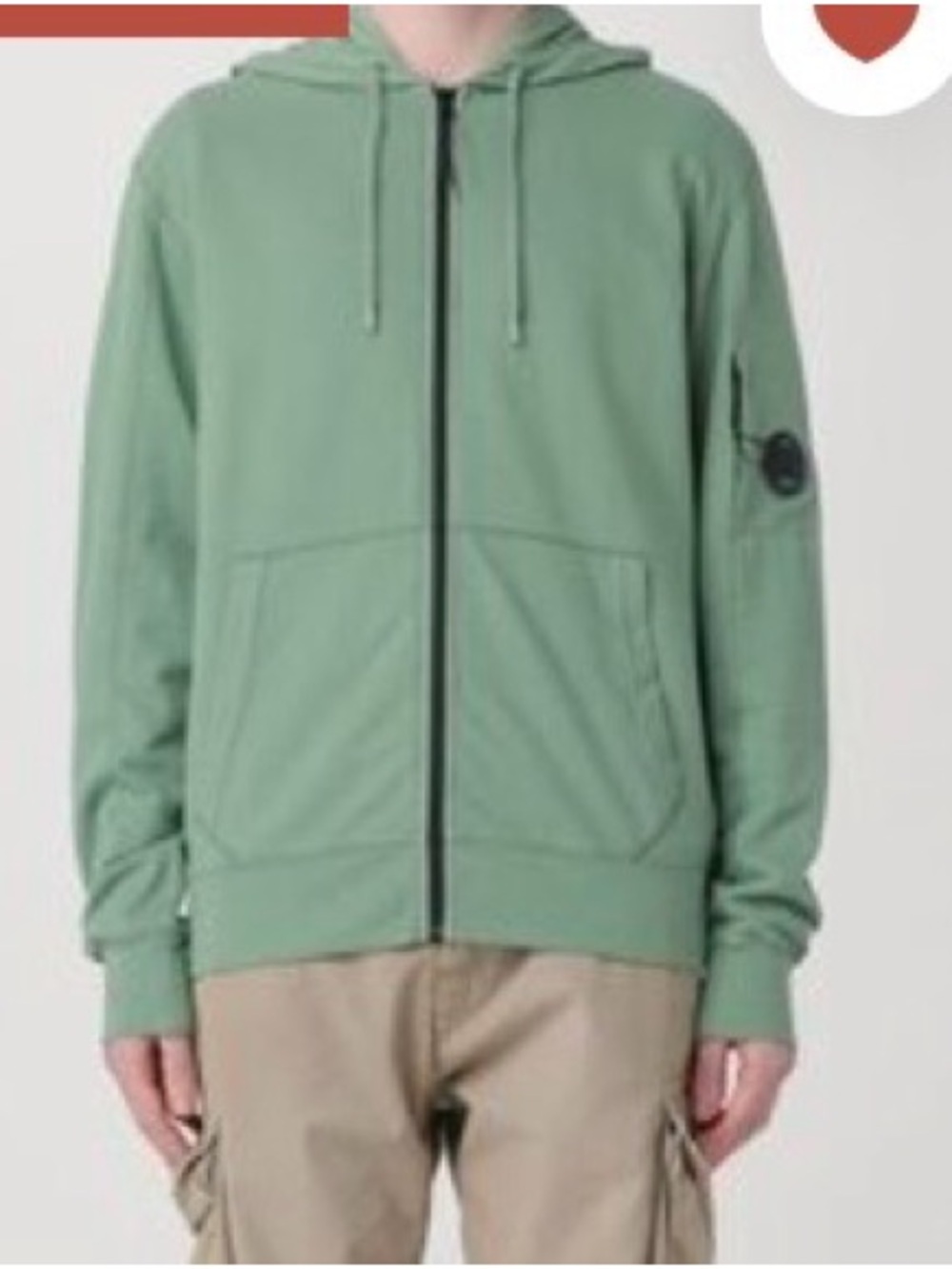 C.P. Company Men's Light Sage or Moss Green Zip-Up Hooded Sweater